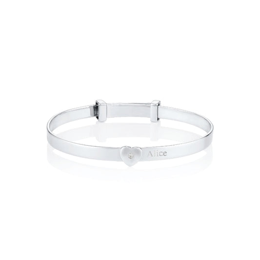 Personalised Baby Love Diamond Baby Bangle - Sterling Silver