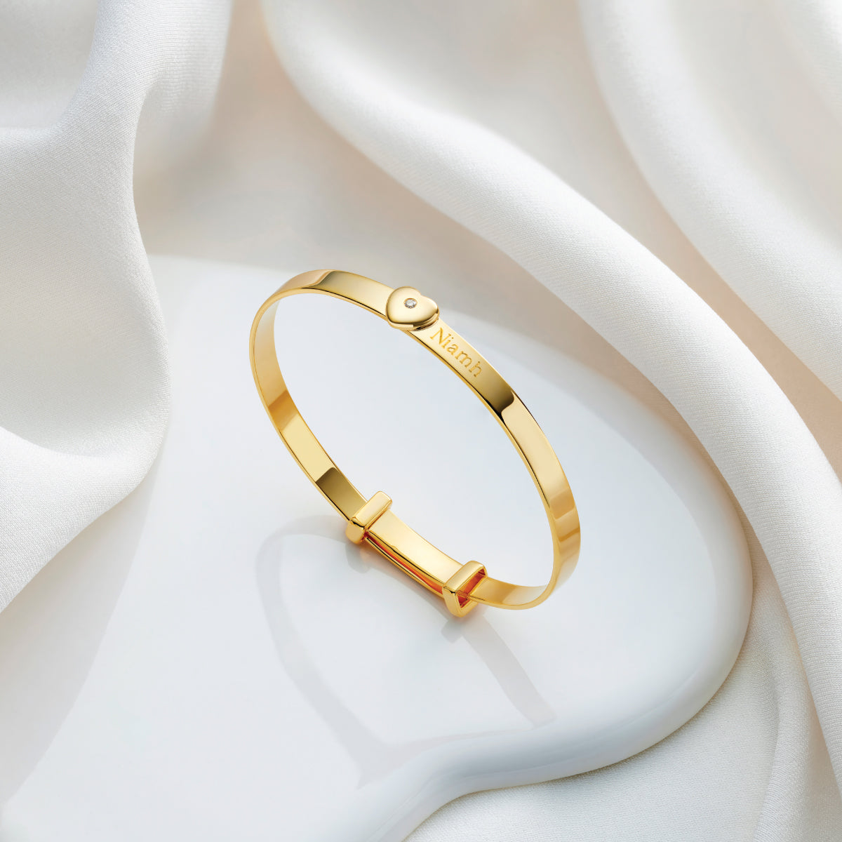 Personalised Diamond Baby Love Bangle - Gold Plated