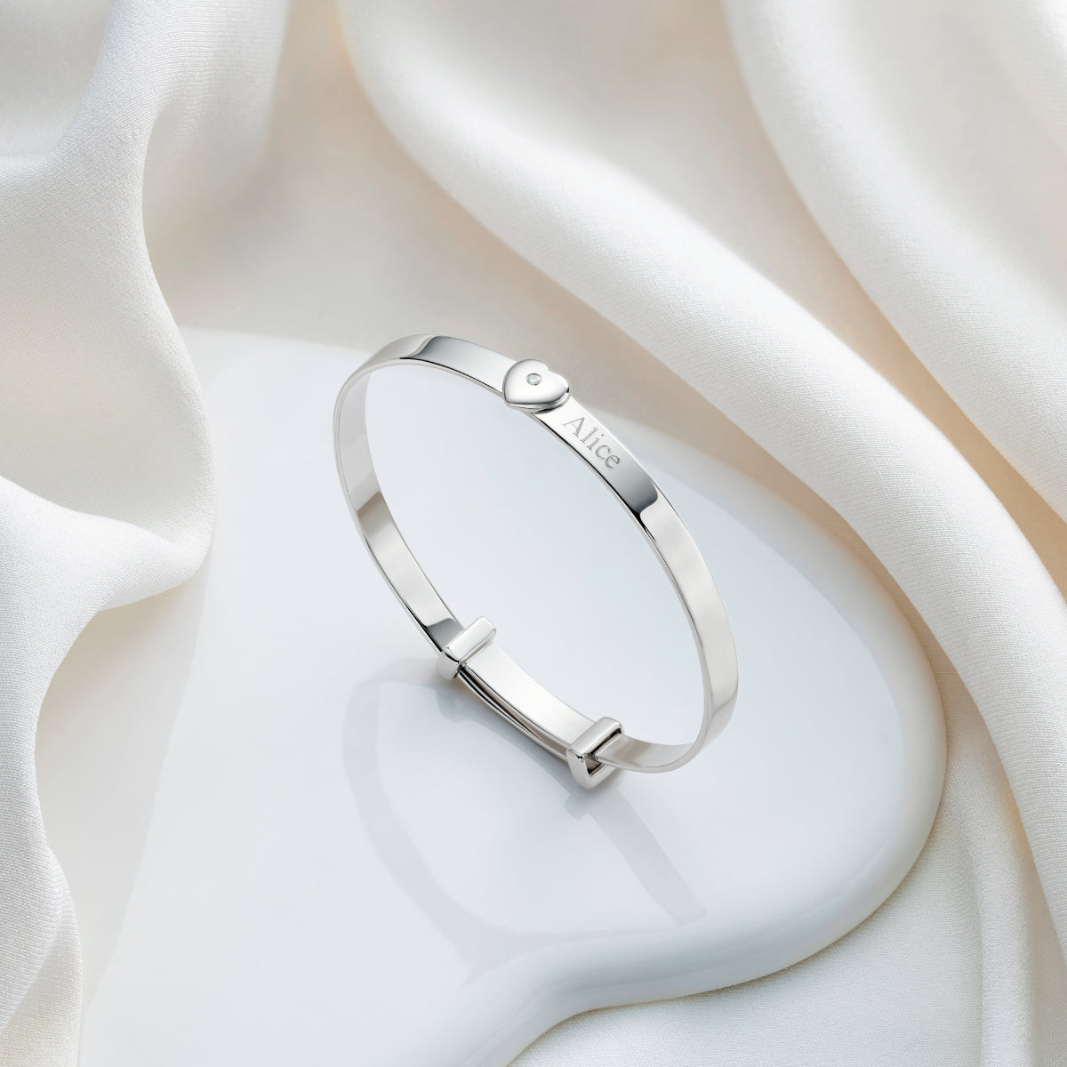 Personalised Baby Love Diamond Baby Bangle - Sterling Silver