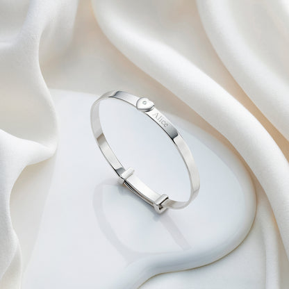 Personalised Baby Love Diamond Baby Bangle - Sterling Silver