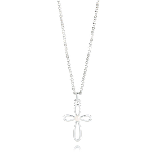 Cherish Cross Pearl Necklace - Sterling Silver