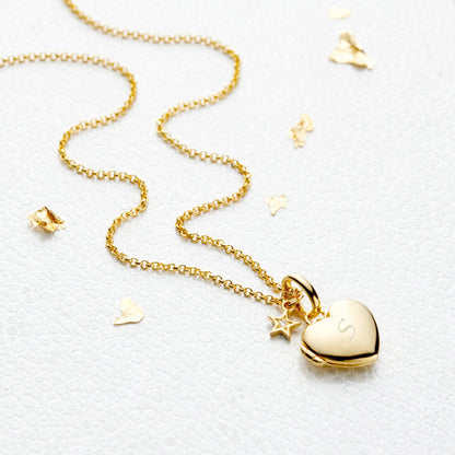 Personalised Small Heart Diamond Locket Necklace - Gold Plated