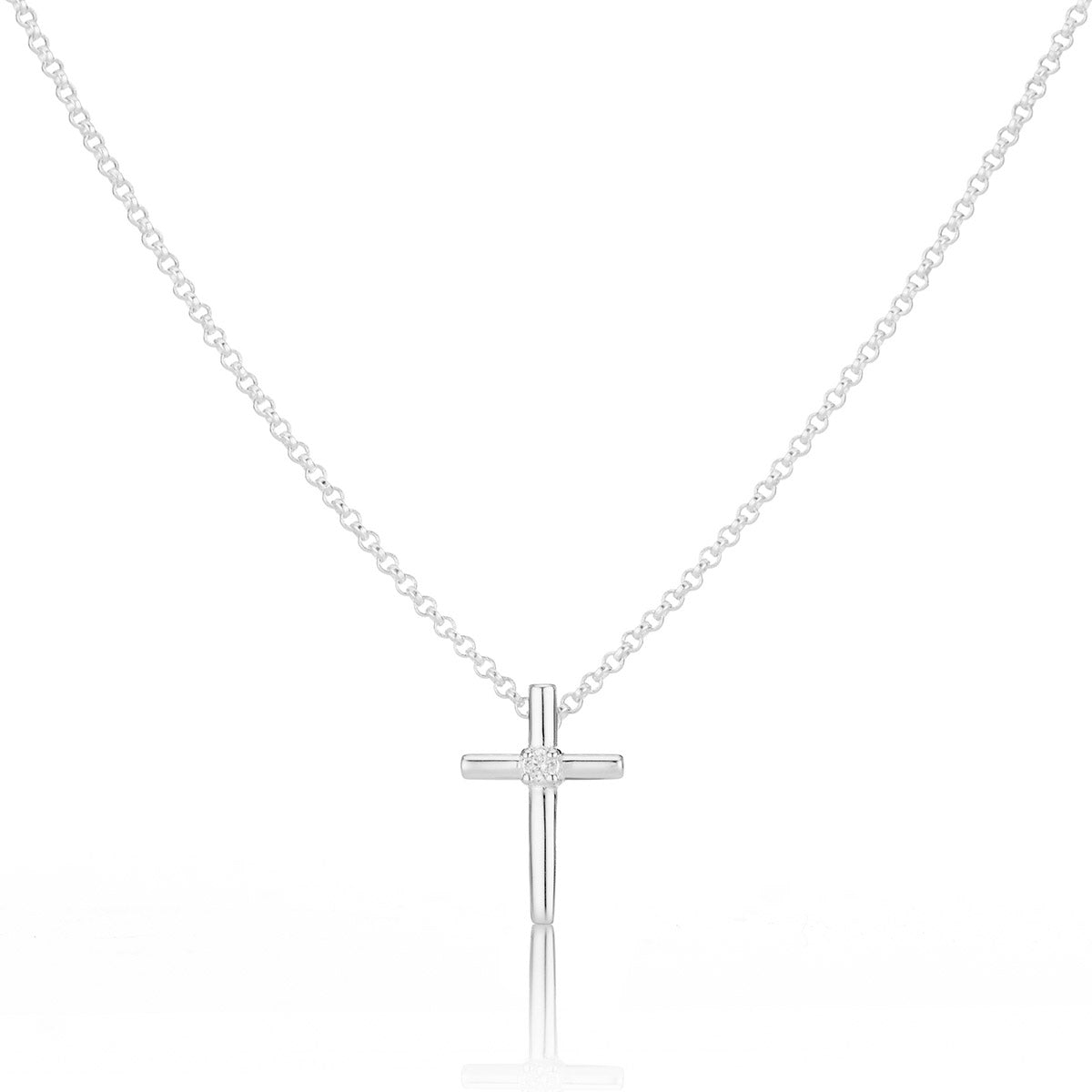 Faith Rounded Cross Diamond Necklace - Sterling Silver