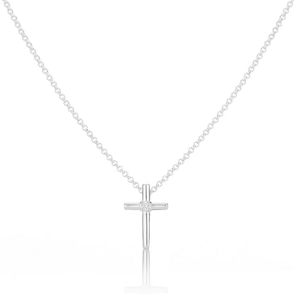 Faith Rounded Cross Diamond Necklace - Sterling Silver