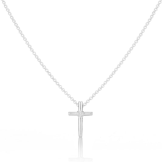 Faith Rounded Cross Diamond Necklace - Sterling Silver