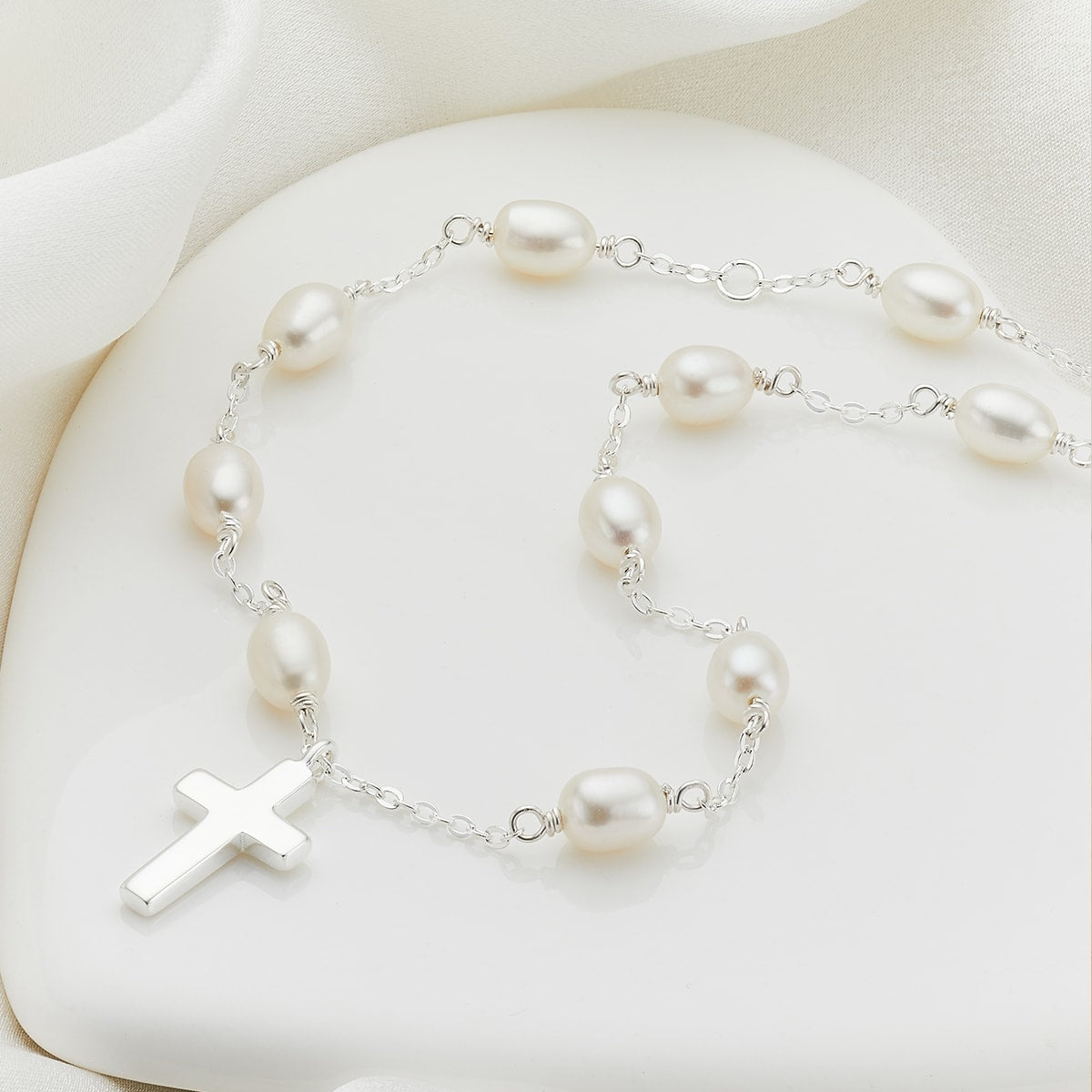 Rosary Pearl and Cross Necklace