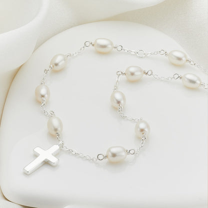 Rosary Pearl and Cross Necklace