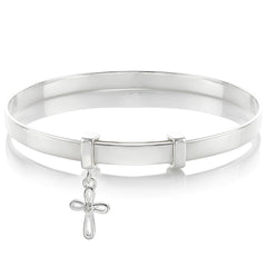 Cherish Cross Diamond Christening Bangle - Sterling Silver