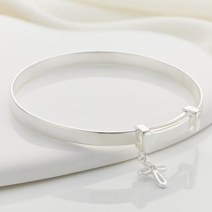 Cherish Cross Diamond Christening Bangle - Sterling Silver