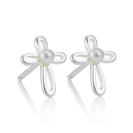 Cherish Cross Pearl Earrings