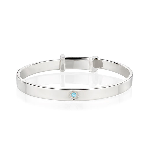 March Birthstone Aquamarine Christening Baby Bangle