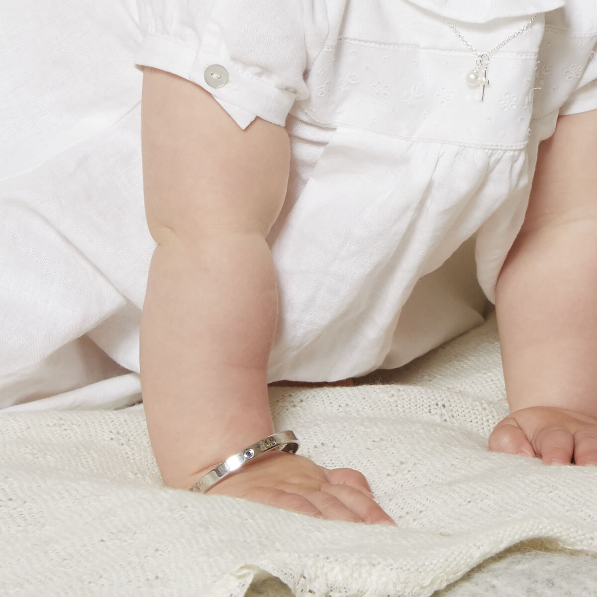 June Birthstone Pearl Christening Baby Bangle