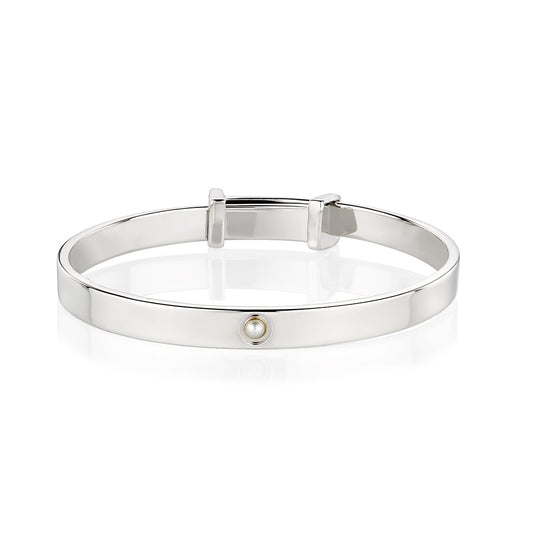 June Birthstone Pearl Christening Baby Bangle