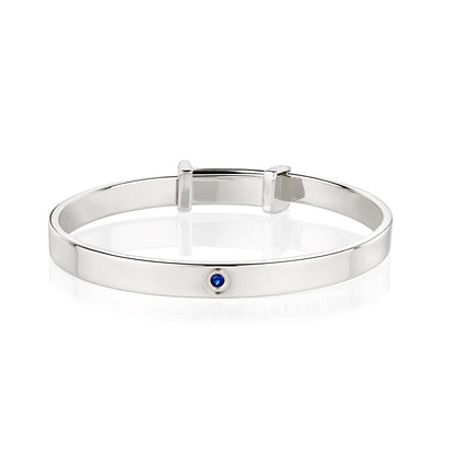 September Birthstone Sapphire Christening Baby Bangle - Sterling Silver