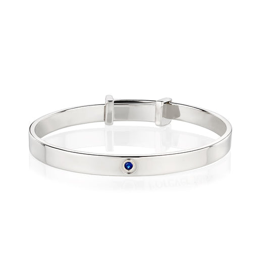 September Birthstone Sapphire Christening Baby Bangle - Sterling Silver