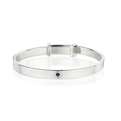 September Birthstone Sapphire Christening Baby Bangle - Sterling Silver
