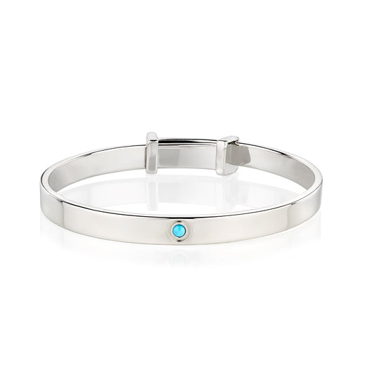 December Birthstone Turquoise Christening Baby Bangle — Sterling Silver