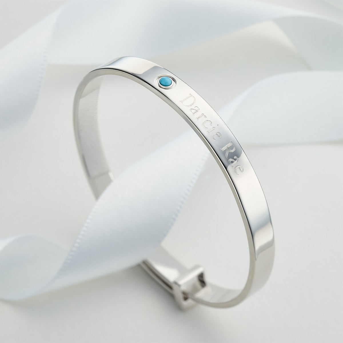 December Birthstone Turquoise Christening Baby Bangle — Sterling