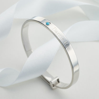 December Birthstone Turquoise Christening Baby Bangle — Sterling Silver
