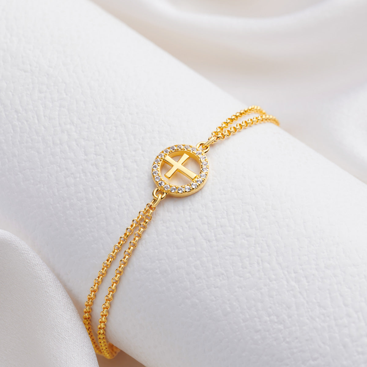 Halo Cross White Topaz Bracelet - Gold Plated