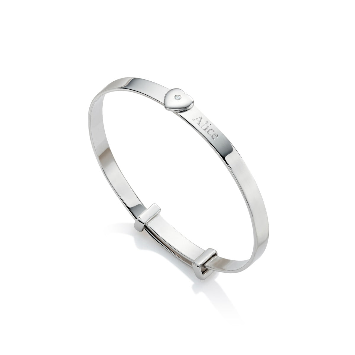 Personalised Baby Love Diamond Baby Bangle - Sterling Silver