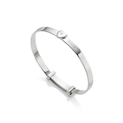 Personalised Baby Love Diamond Baby Bangle - Sterling Silver