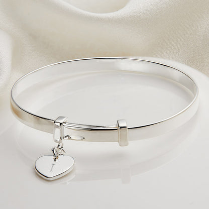 Personalised Love Heart Baby Bangle - Sterling Silver