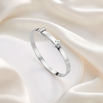 Personalised My First Diamond Cross Christening Baby Bangle - Sterling Silver