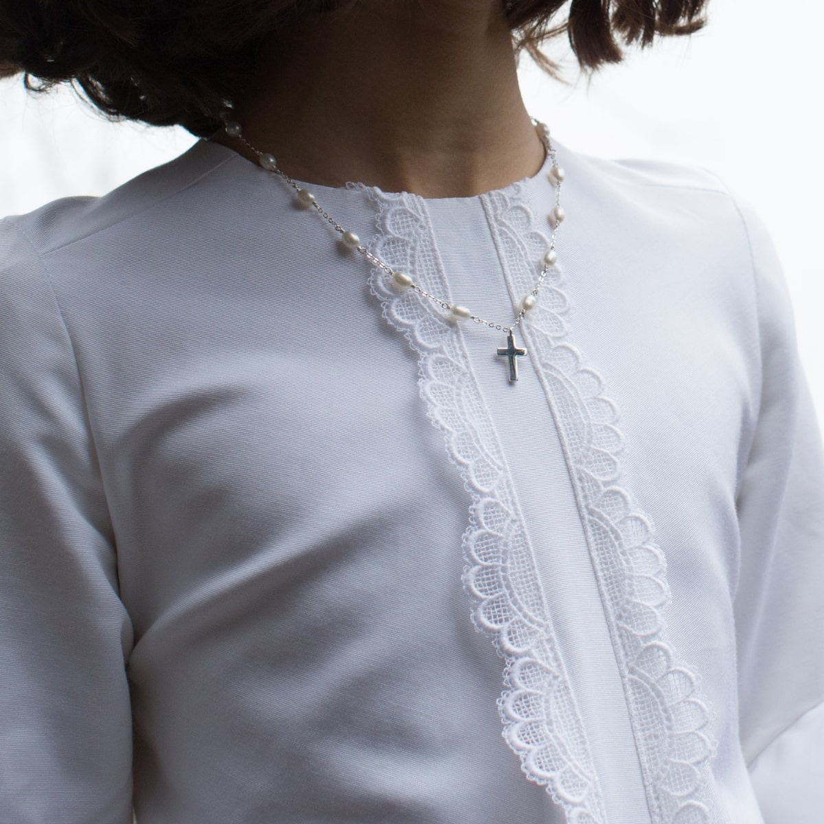 Rosary Pearl and Cross Necklace