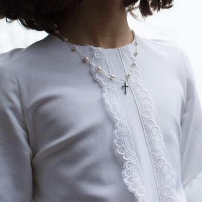 Rosary Pearl and Cross Necklace