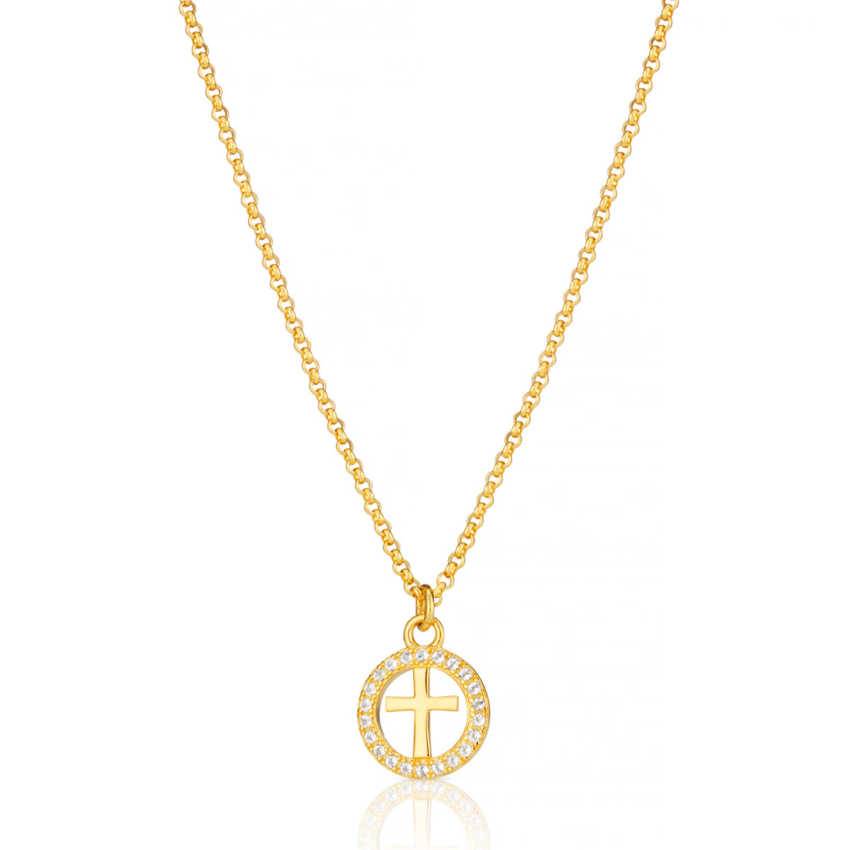 Halo Cross White Topaz Necklace - Gold Plated