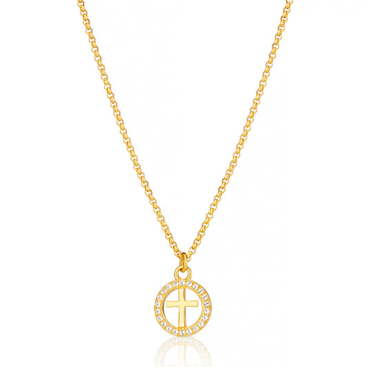 Halo Cross White Topaz Necklace - Gold Plated