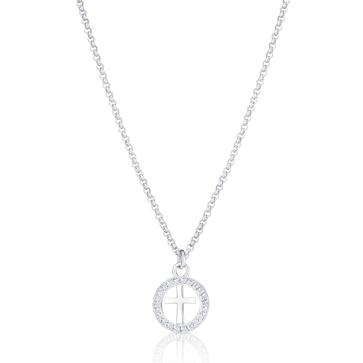 Halo Cross White Topaz Necklace - Sterling Silver