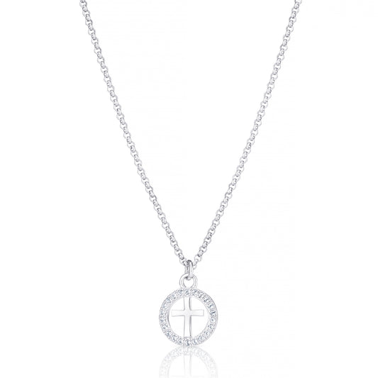 Halo Cross White Topaz Necklace - Sterling Silver