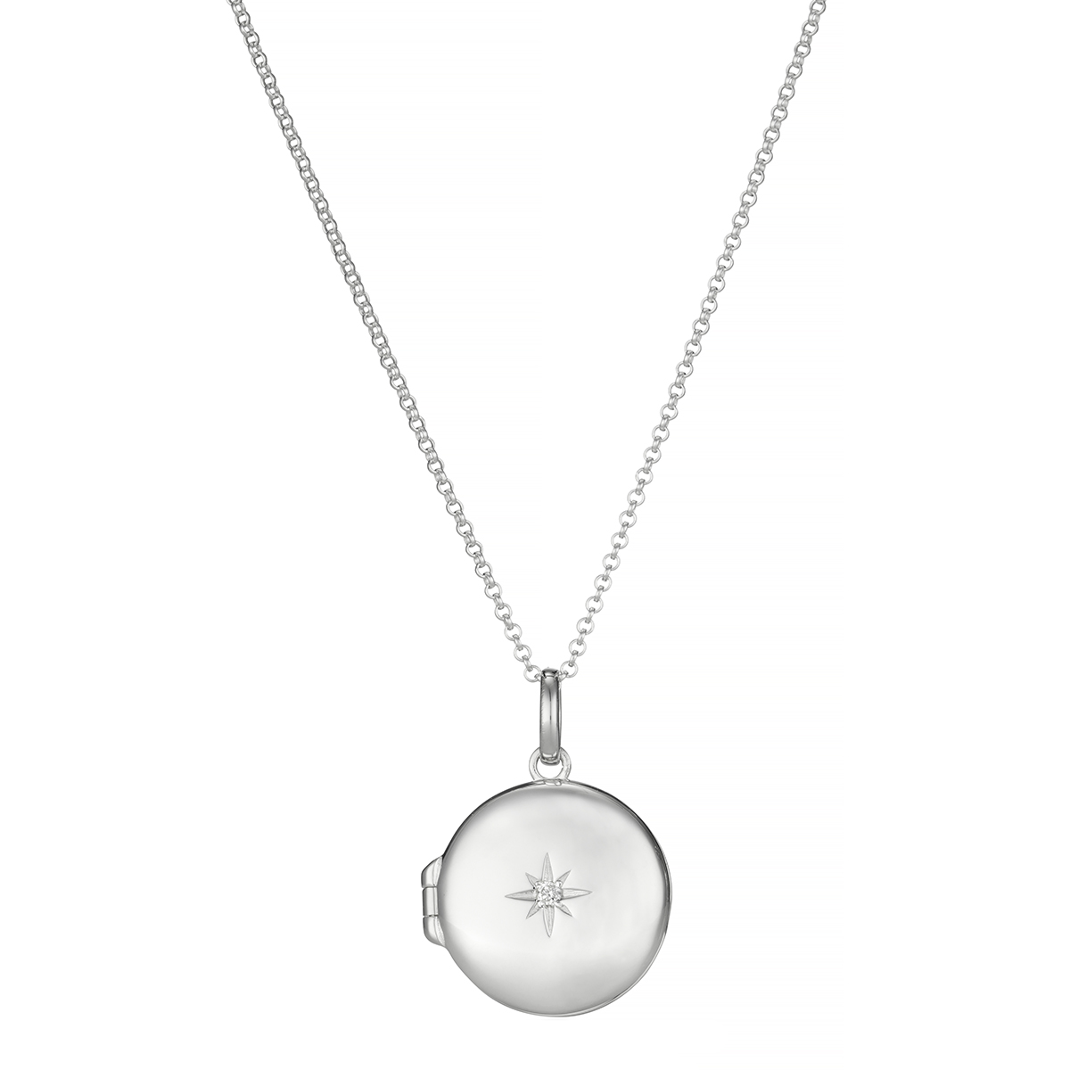 Sterling Silver Forever Diamond Large Round Locket Necklace