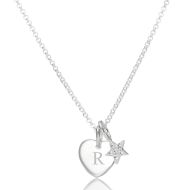 Celeste Personalized White Topaz Star Heart Necklace