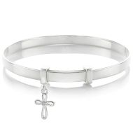 Silver Diamond Cross Christening Bangle — Cherish