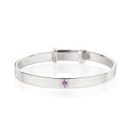 Silver Amethyst Baptism Baby Bangle — February Birthstone