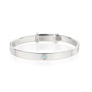 Silver Aquamarine Christening Baby Bangle — March Birthstone