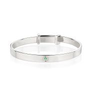 Silver Emerald Baptism Baby Bangle — May Birthstone