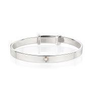 Silver Pearl Baptism Baby Bangle — June Birthstone