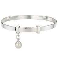Silver Personalised  Christening Baby Bangle  — My First Pearl 