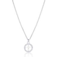 Sterling Silver White Topaz Halo Cross Necklace