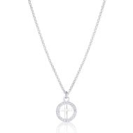 Sterling Silver White Topaz Halo Cross Necklace