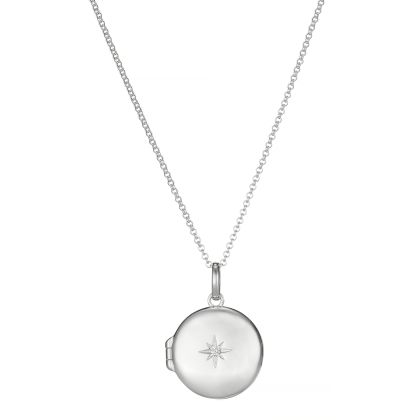 Sterling Silver Forever Diamond Large Round Locket Necklace