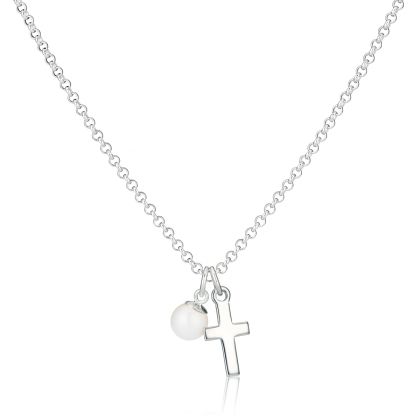 Sterling Silver Girls Horizontal Cross Necklace Kids & Women 14 inch a – 4  Kids Only