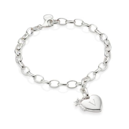 Sterling Silver Small Heart Diamond Locket Bracelet