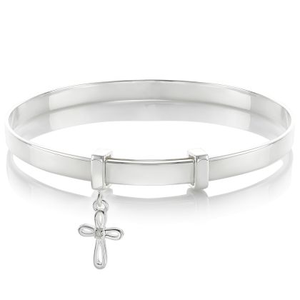 Personalised Cherish Diamond Cross Christening Bangle