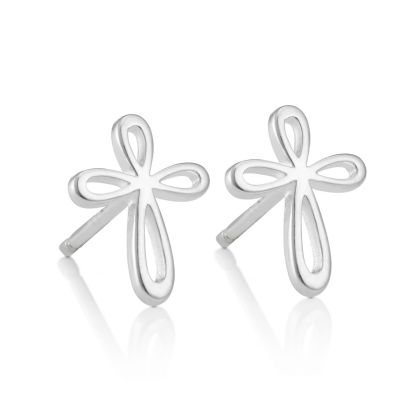 Sterling Silver Cherish Cross Stud Earrings 