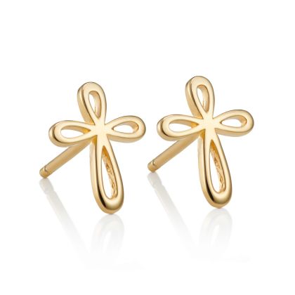 18ct Gold Vermeil Cherish Cross Stud Earrings 